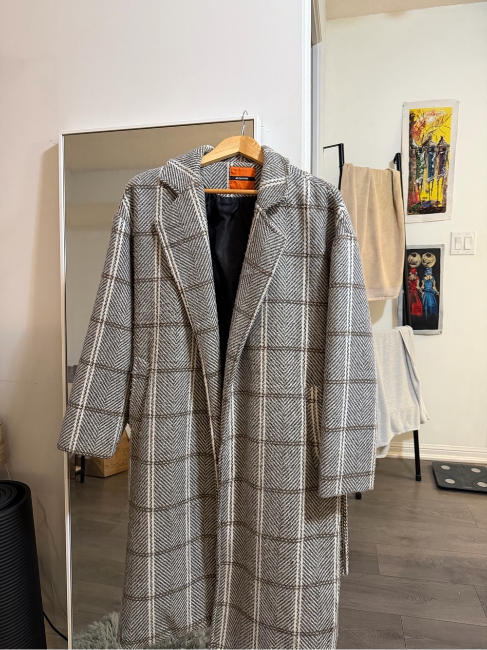 Wool-Blend Gray Plaid Long Coat - Classic Men’s Overcoat